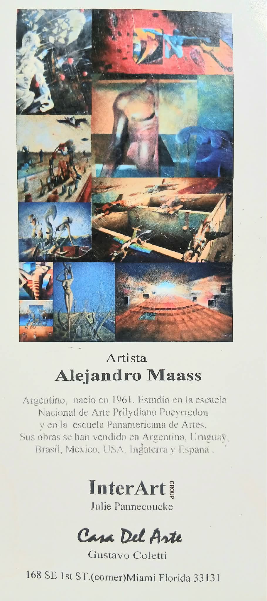 Historical flyer for an Alejandro Maass exhibition in Miami.